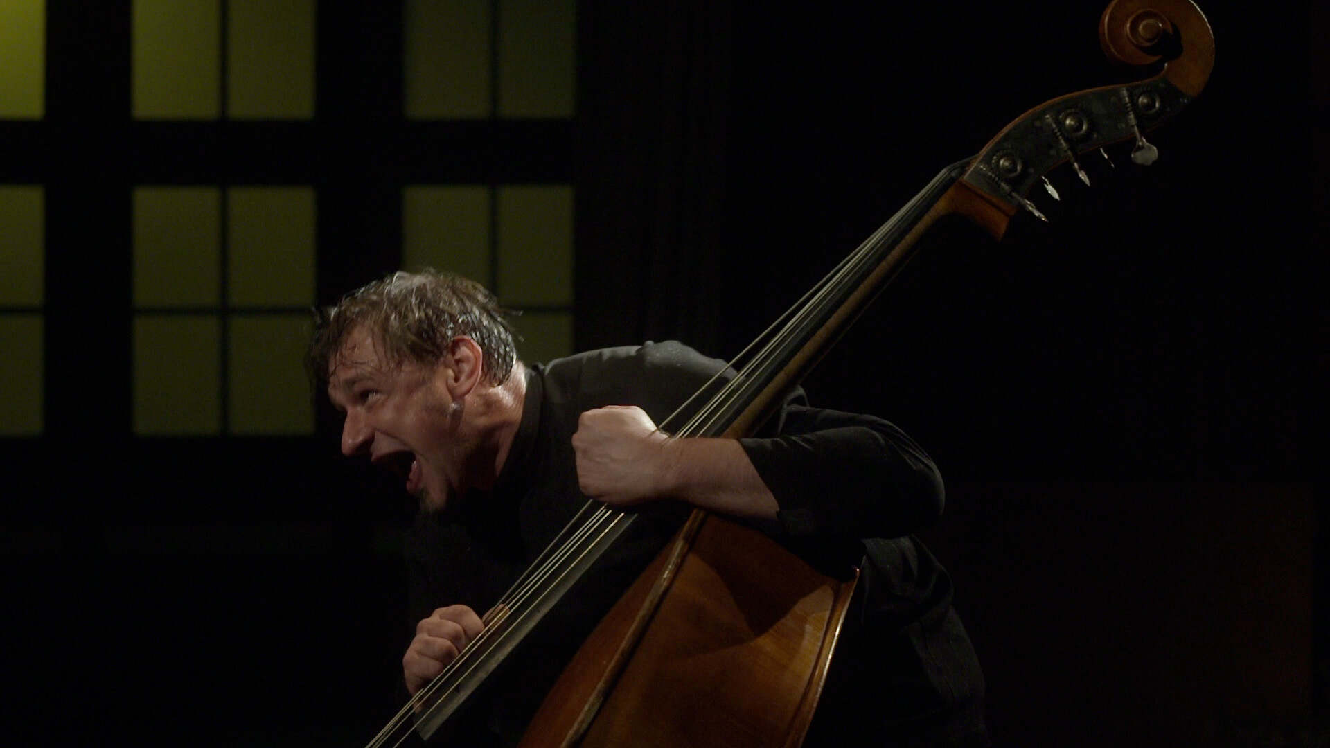 Aleksander Gabryś performing with double bass