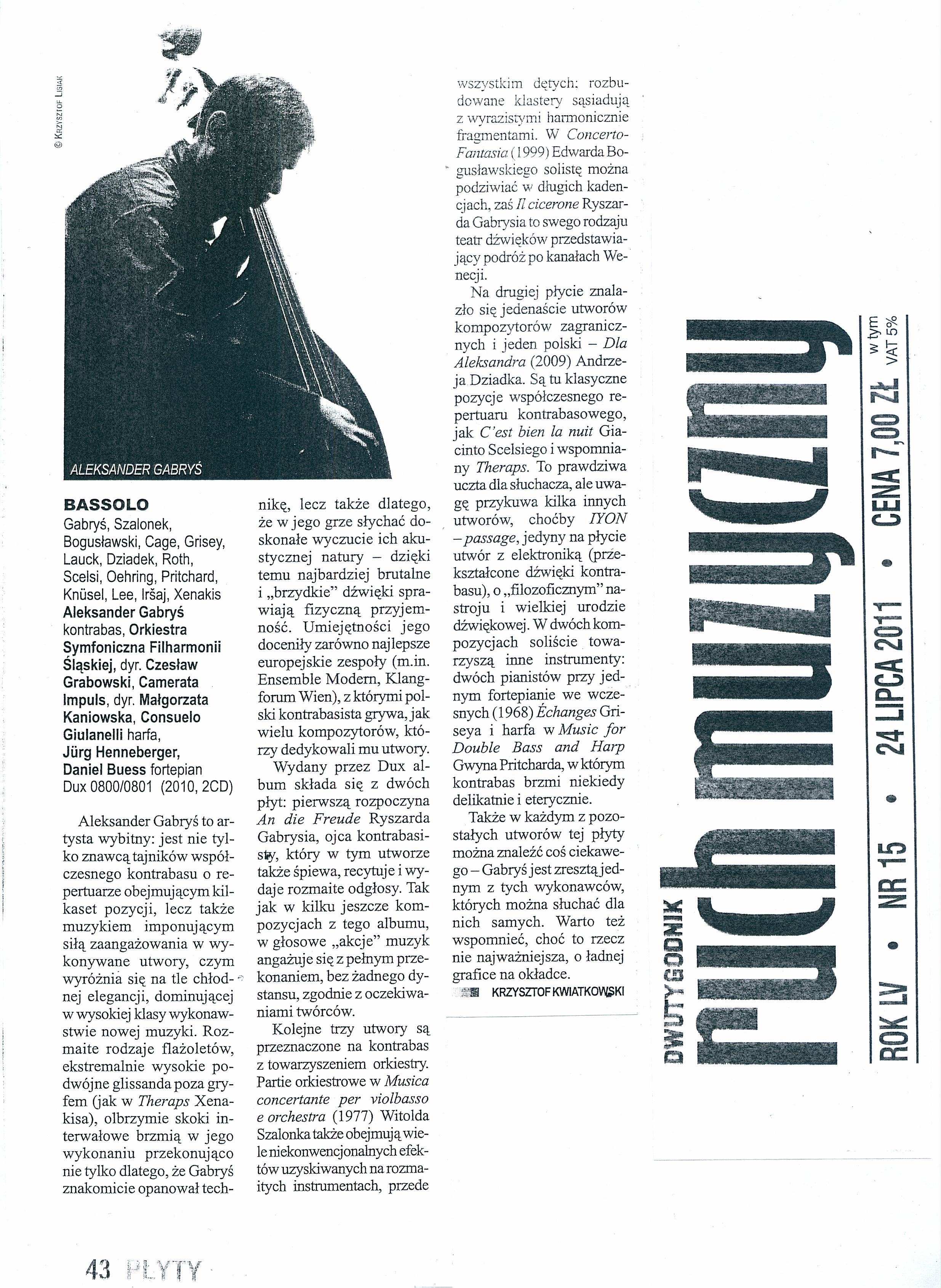 Scan de la critique de l’album Bassolo dans Ruch Muzyczny no 15/2011.