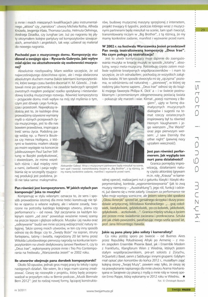 Deuxième page de l’entretien « Pewnej nocy ujrzałem wieczność » dans Twoja Muza.